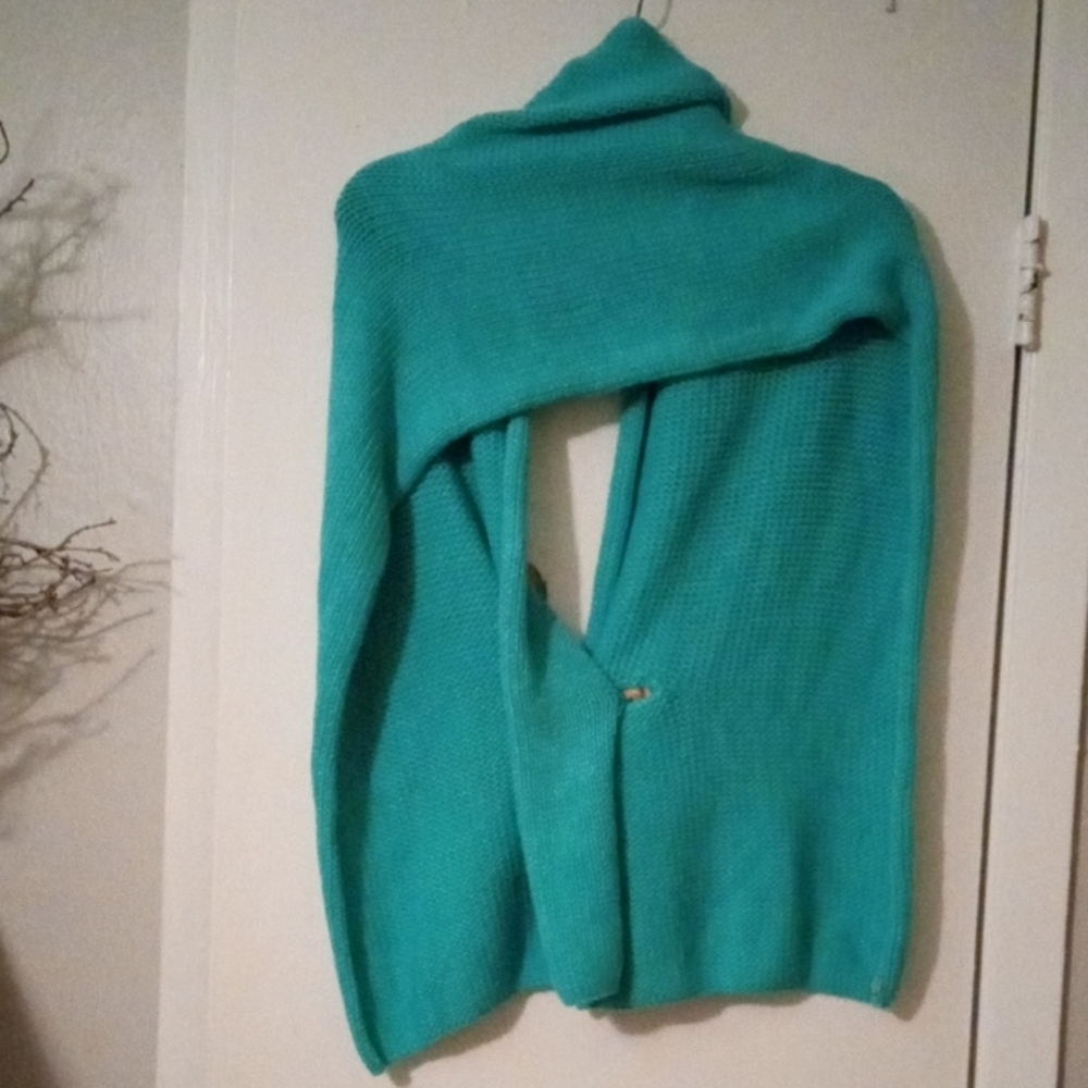 Pure Handknit Women's Elegant Teal Button-Up Shawl/Poncho One Size - Picture 2 of 5